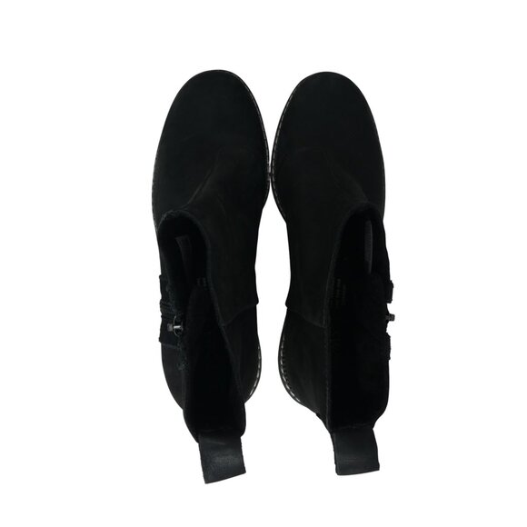 Toms Raven Black Leather Wedge Heel Water Resistant Ankle Boots Booties 6.5 - Picture 7 of 13
